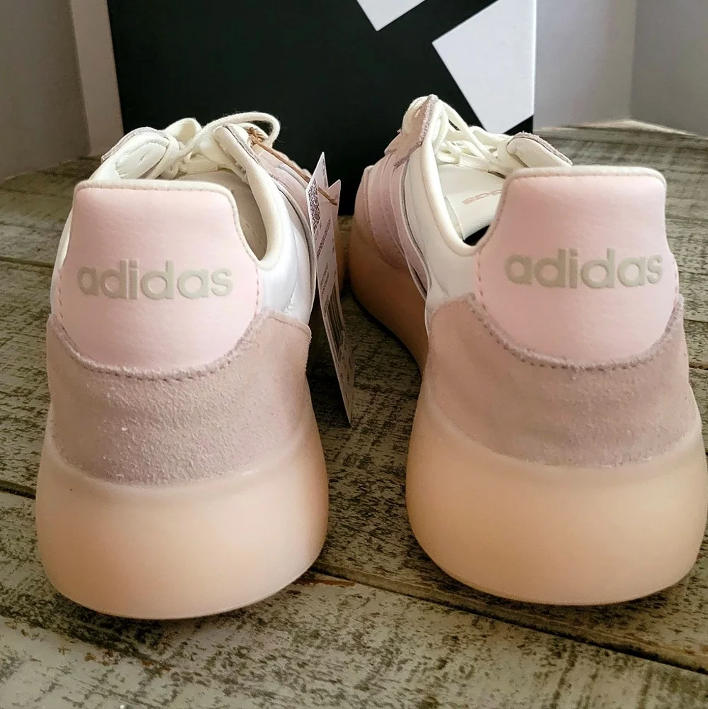 Adidas Women's Pink and White Sneakers - Picture 3 of 11